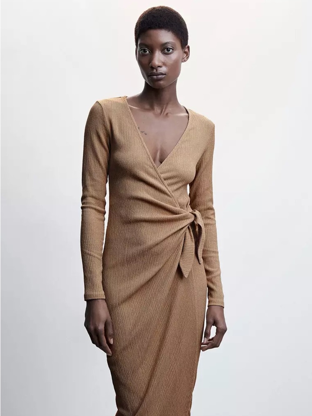 Mango Wrap Long Sleeve Midi Dress
